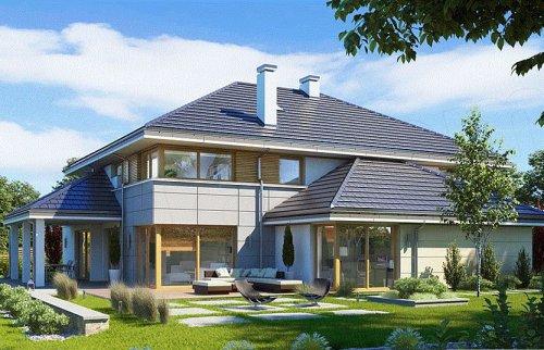 modern duplex villa with gabled roof